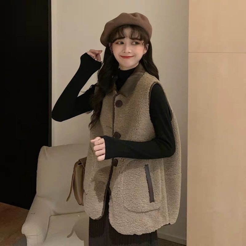 Áo gile nữ lông cừu, áo cardigan không tay thu đông 2020 | BigBuy360 - bigbuy360.vn