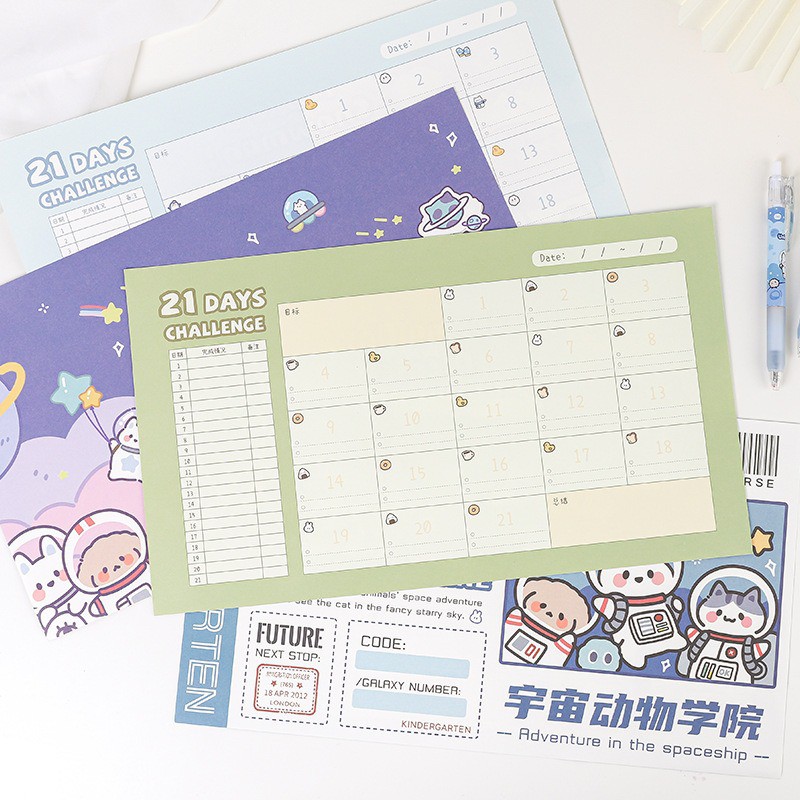 Poster dán tường 21 DAYS habit tracker ảnh dán tường cute dễ thương phụ kiện dồ dùng decor trang trí bàn học phòng ngủ