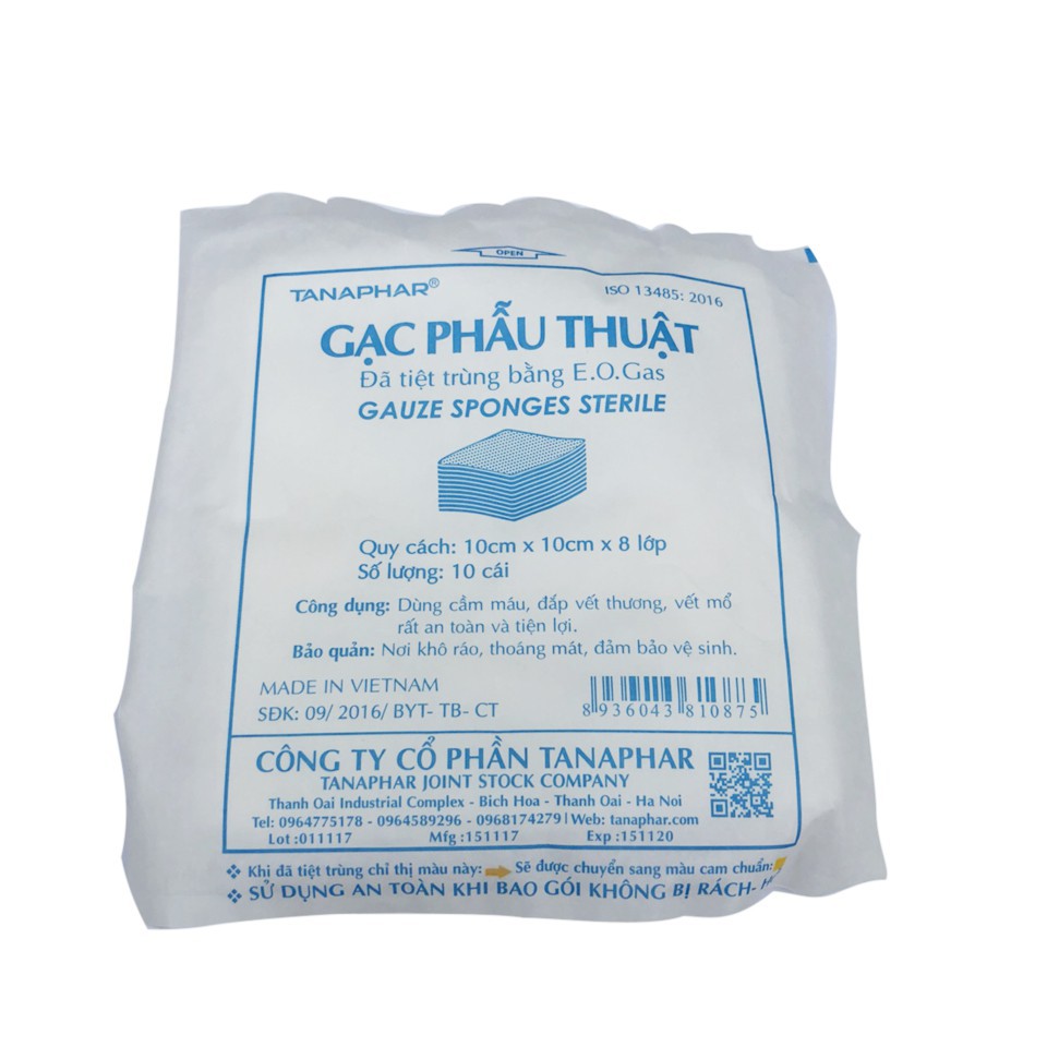 [CHÍNH HÃNG] Gạc phẫu thuật 10x10x8 lớp combo 10 túi(túi/10 miếng), gạc trắng, cầm máu, đắp vết thương, an toàn, thấm hú