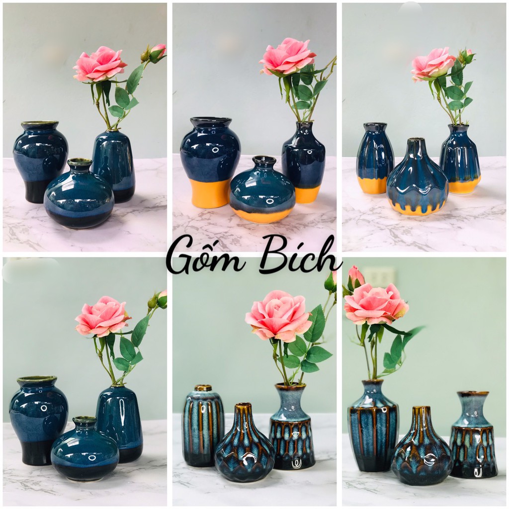 Set Combo 3 Bình Hoa Lọ Hoa Mini Nhiều Mẫu Men Hỏa Biến - Gốm Sứ Bát Tràng - Decor Trang Trí