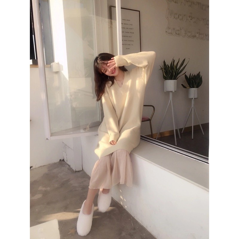 Váy len dáng suông dài phối voan đuôi cá KFI