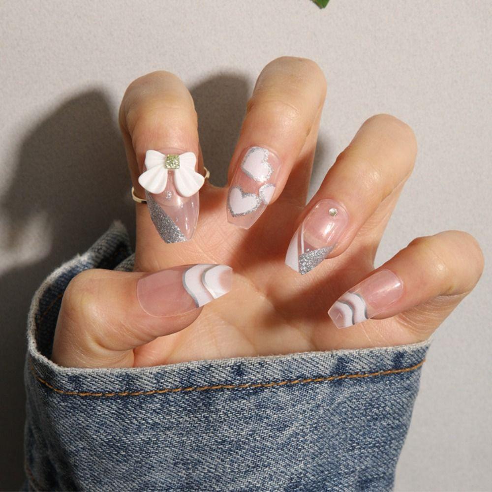 Bộ 24 Móng Tay Giả Dạng Nhấn Che Phủ Toàn Diện Lấp Lánh DIY