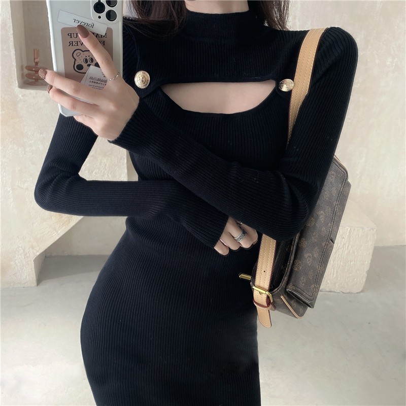 Đầm len body cut-out hàng Quảng Châu cao cấp