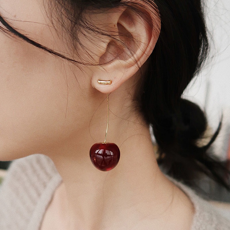 Cặp bông tai hình quả cherry pha lê thanh lịch cho nữ