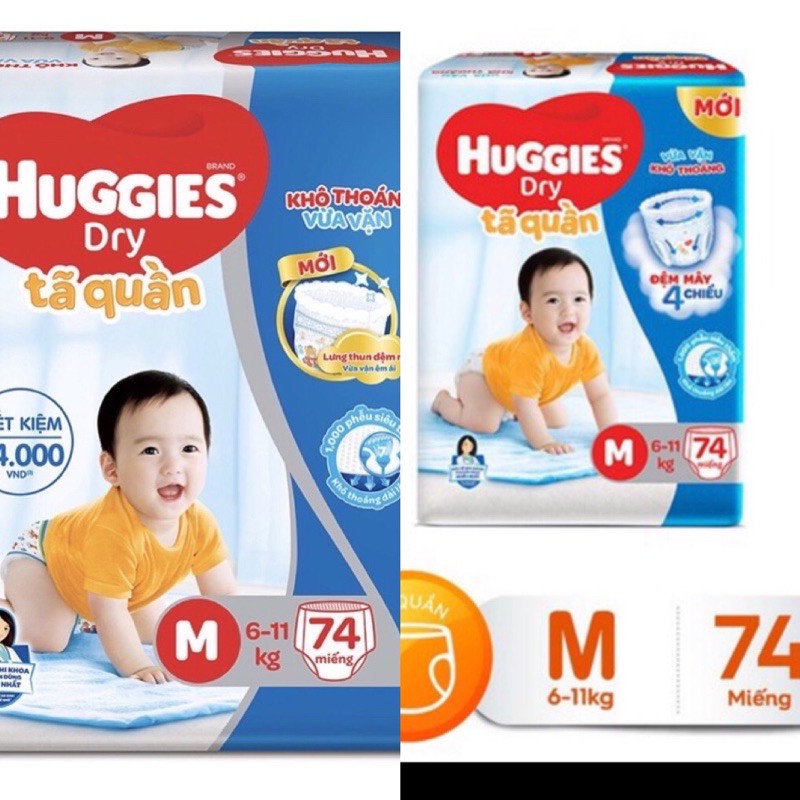 Tã quần huggies M74 + 10 miếng (đệm mây 4 chiều)