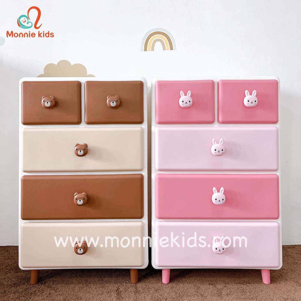 TỦ NHỰA NGĂN KÉO CHIA ĐỰNG QUẦN ÁO CHO BÉ GẤU THỎ 4 TẦNG KÍCH THƯỚC 55X40X89CM