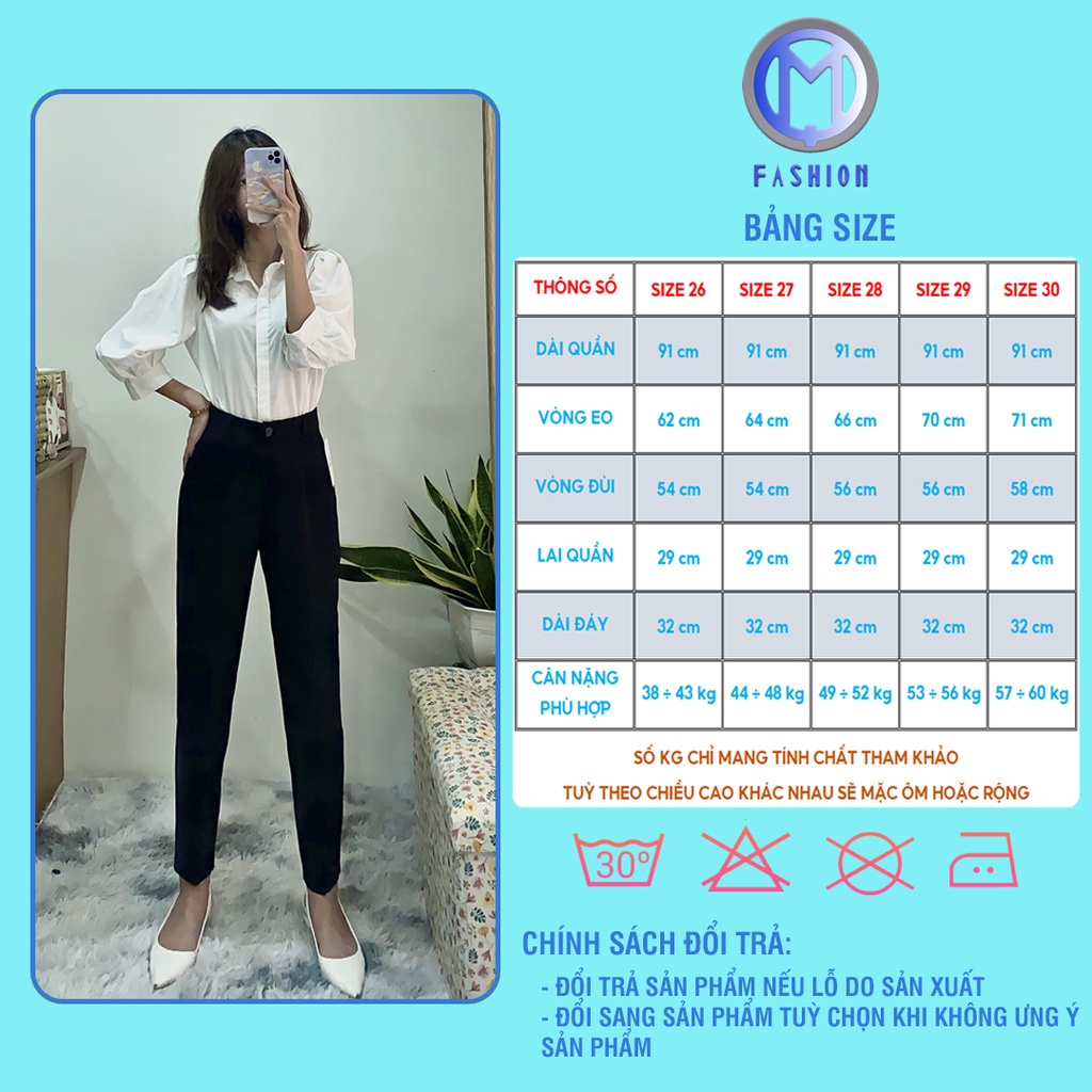 Quần tây nữ đi học ống rộng lưng cao công sở baggy đẹp M Fashion QD01