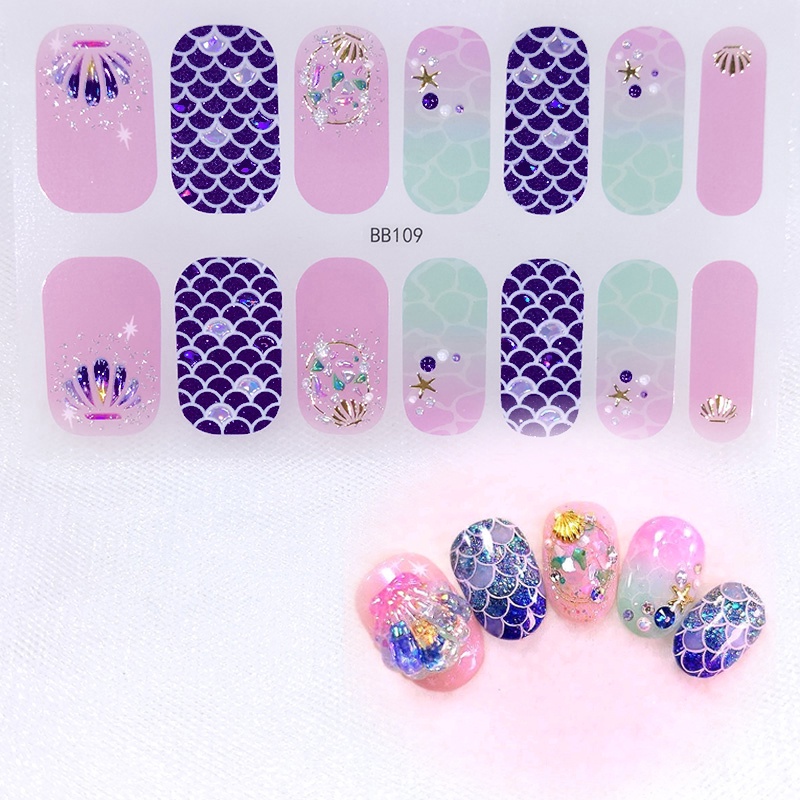 [Hàng mới về] Miếng dán móng tay màu gradient họa tiết 3D đính kim cương giả sang trọng Bb107-Bb124 DIY