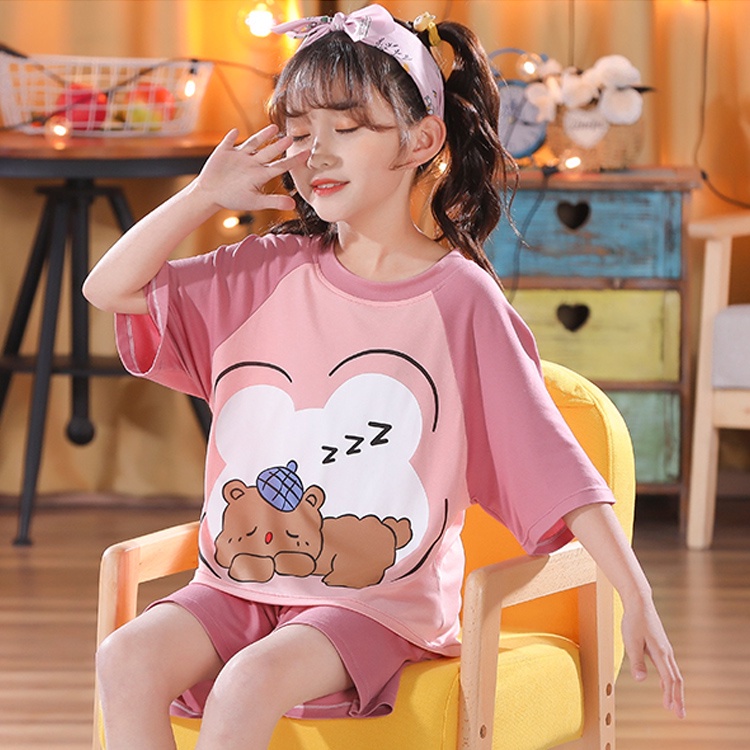 Bộ Đồ Ngủ Tay Ngắn Chất Cotton In Họa Tiết Dễ Thương Thời Trang Cho Bé Trai / Gái