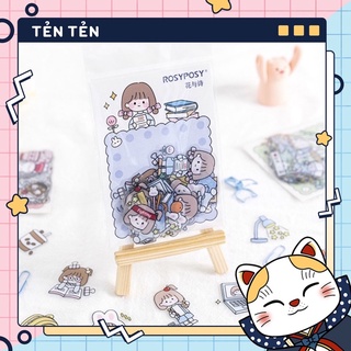 Sticker cute/Túi 40 hình dán chủ đề bé gái của hãng Rosy Posy trang trí sổ planner bullet journal Hàn Quốc Tẻn Tẻn