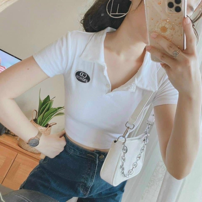 Áo Croptop Cổ Polo - Kèm Hình Thật