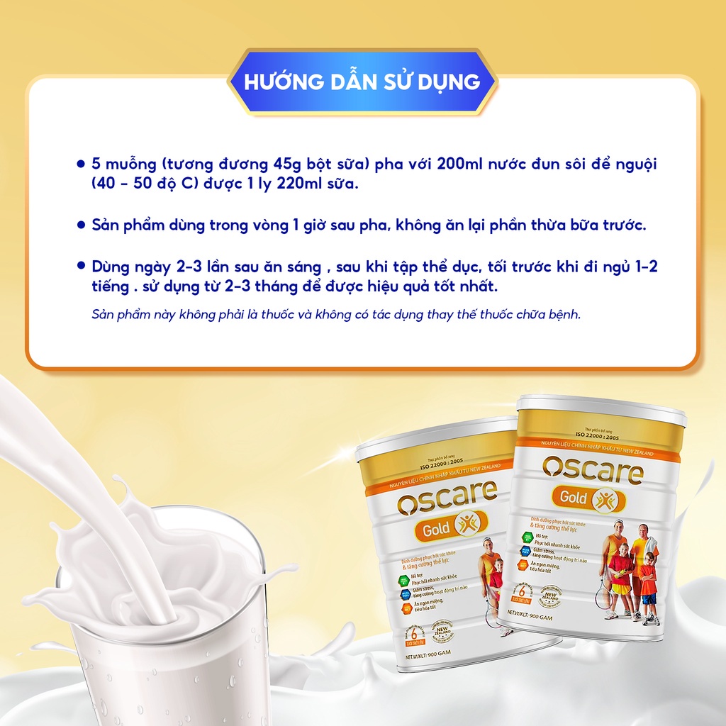 Sữa Cho Người Già, Người Lớn Tuổi Giúp Giảm Mệt Mỏi, Ăn Ngủ Ngon, Tăng Cường Sức Đề Kháng OSCARE Gold Hộp 900g