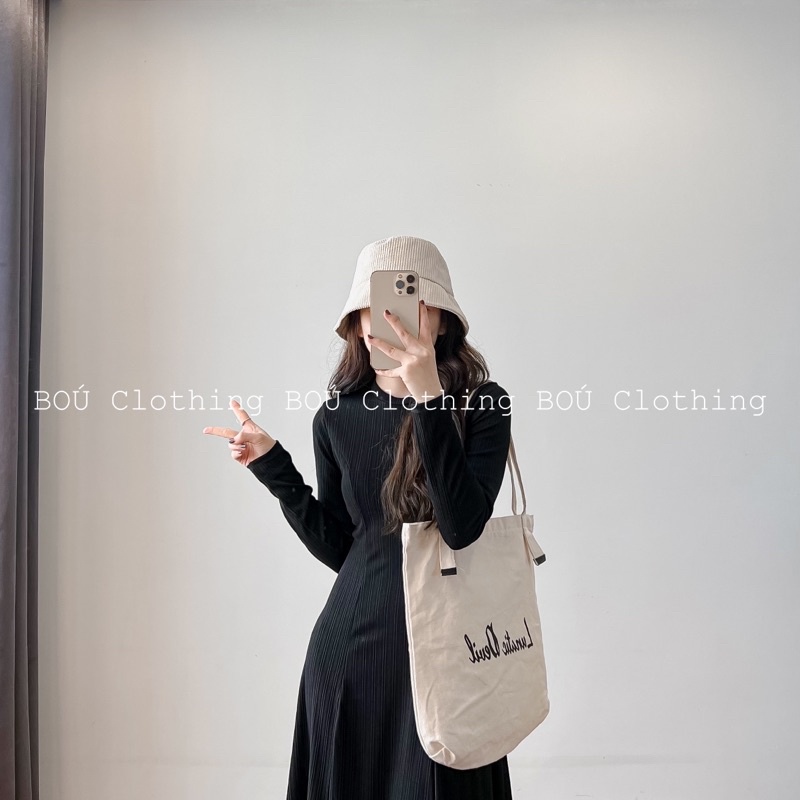 Đầm midi thun gân tay dài chất xịn, thời trang dành cho nữ