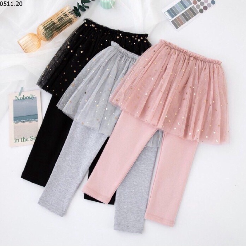 QUẦN LEGGING MIX CHÂN VÁY XẾP