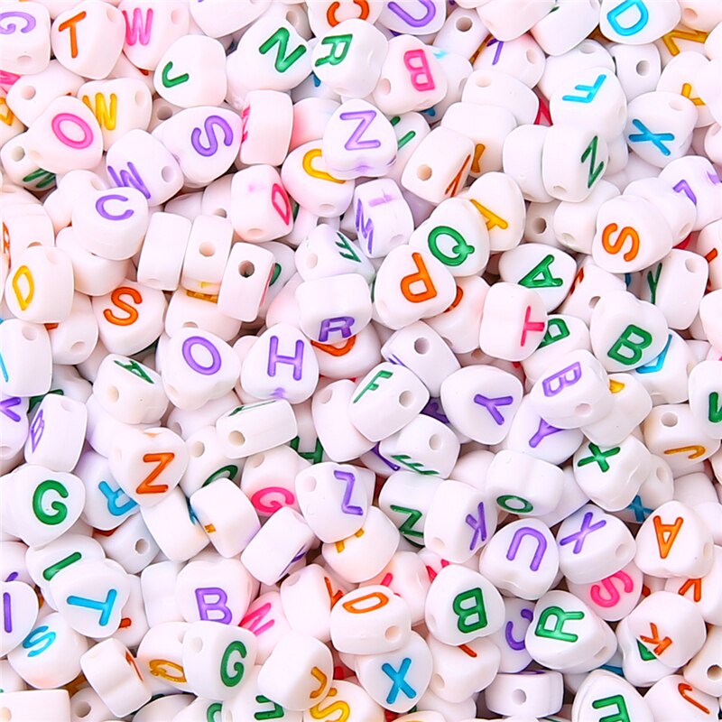 100 Hạt in chữ cái hình trái tim dùng làm trang sức 7x7mm