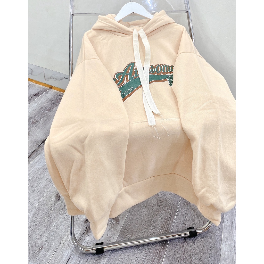 Hoodie Nam Nữ Unisex Awesome Dáng Rộng Tay Bồng Sweater Mũ Rộng Số 96 Túi Bụng