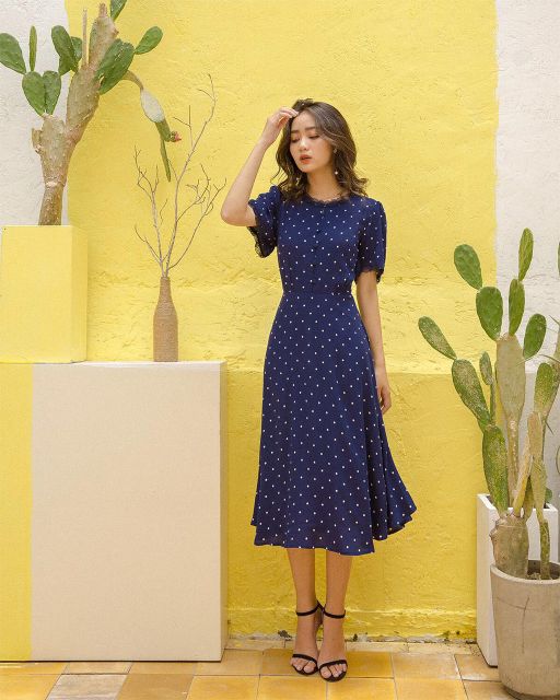 Đầm xòe bi tay phối ren Mentosa D1027