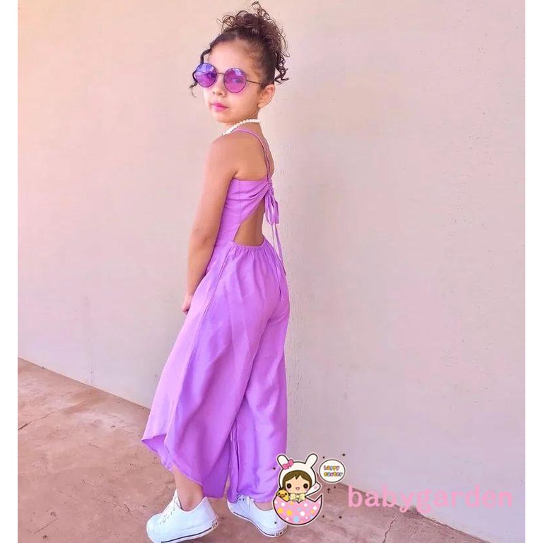 Áo liền quần Tay Loe Dài Cổ Chữ V Màu Trơn Thời Trang Mùa Hè Cho Bé Gái 1-6 Tuổi