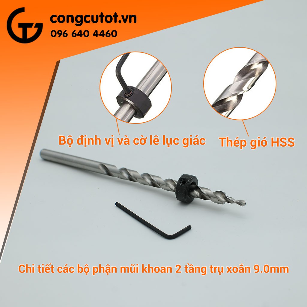 Mũi khoan 2 tầng trụ xoắn trắng chuôi tròn 9.0mm