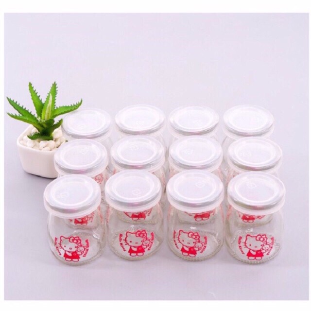Com bo 12 hũ sữa chua thuỷ tinh lọ caramen