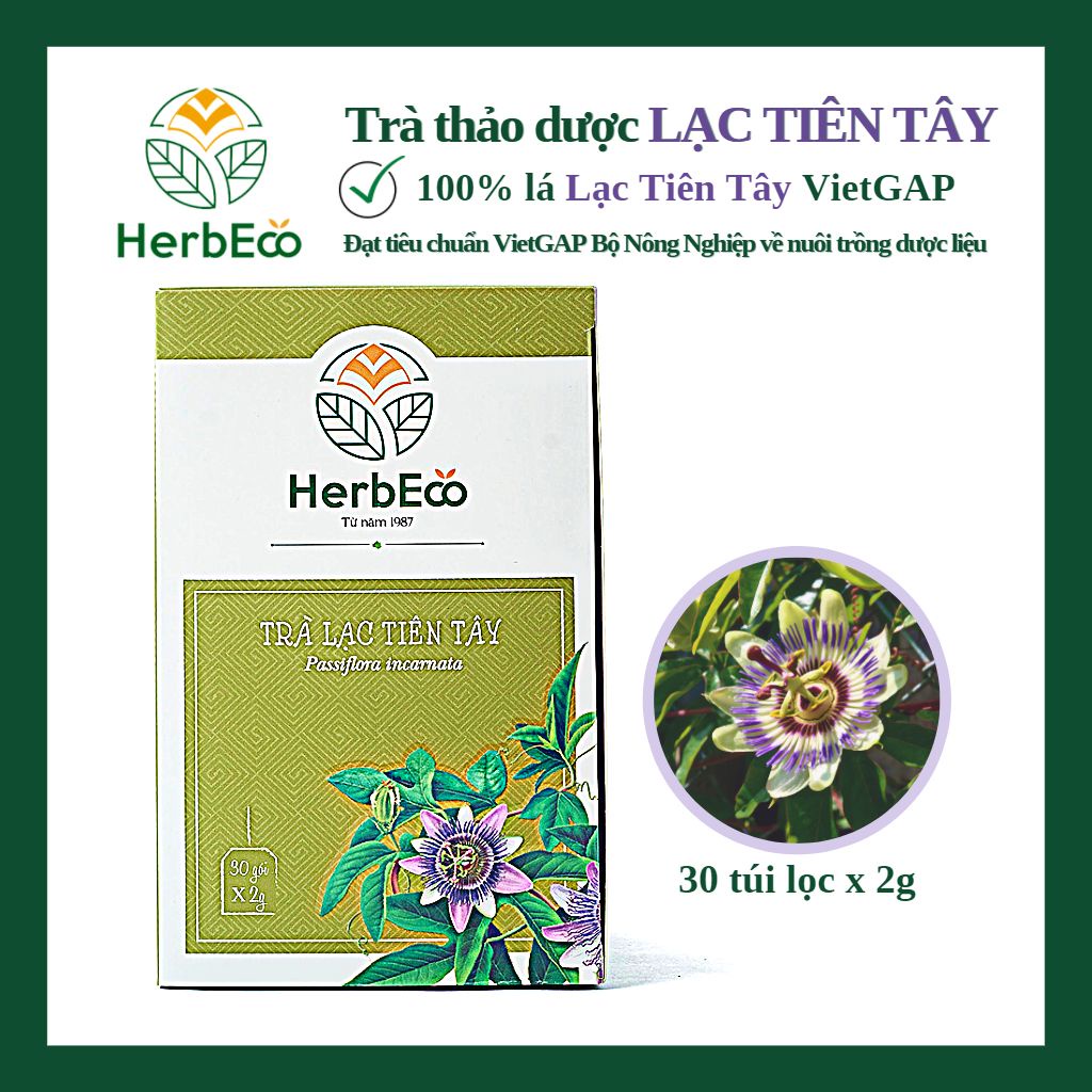 Trà Lạc Tiên Tây HERBECO. Trà thảo mộc cây Lạc Tiên Tây giúp ngủ ngon, ngủ sâu giấc