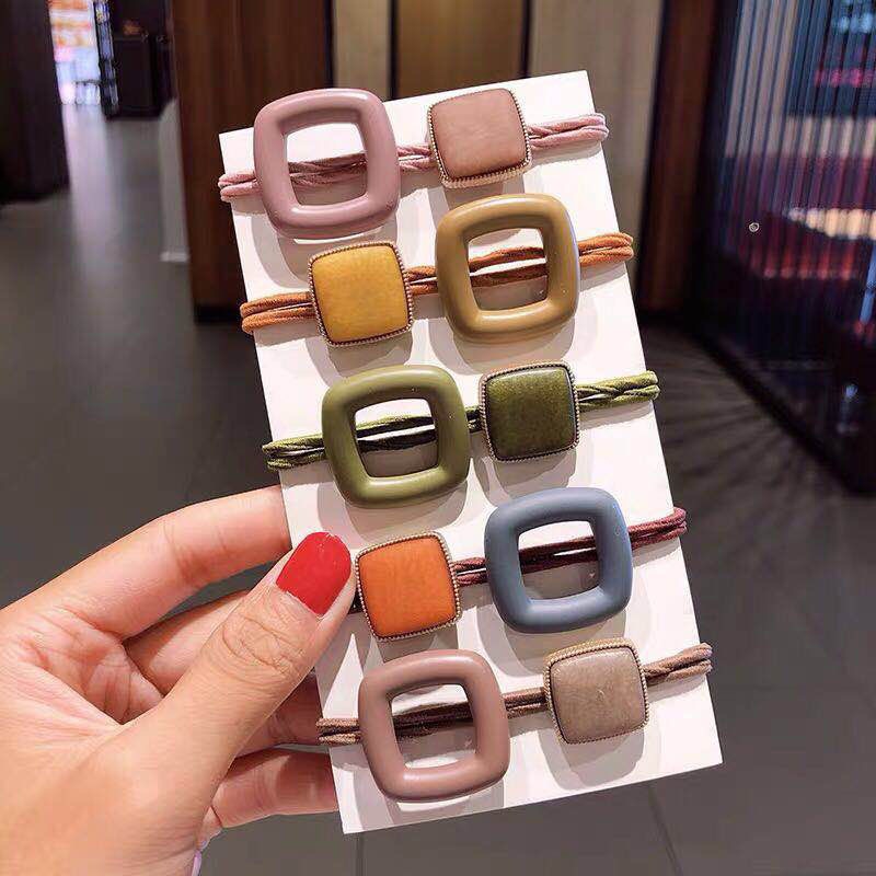 Dây Buộc Tóc Cao Su Co Giãn Mặt Hình Vuông Kiểu Hàn Quốc Ngọt Ngào Xinh Xắn Cho Bé Gái