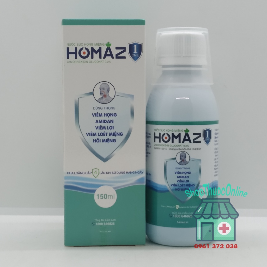 Súc họng miệng HOMAZ ONE - Dùng trong viêm họng, amidan, viêm lợi, viêm loét miệng, hôi miệng