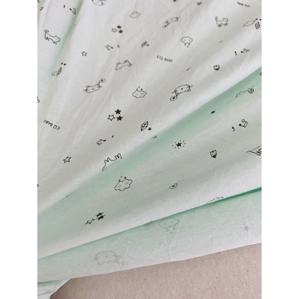 Vải thun cotton 2c hình baby nền xanh ngọc nhạt