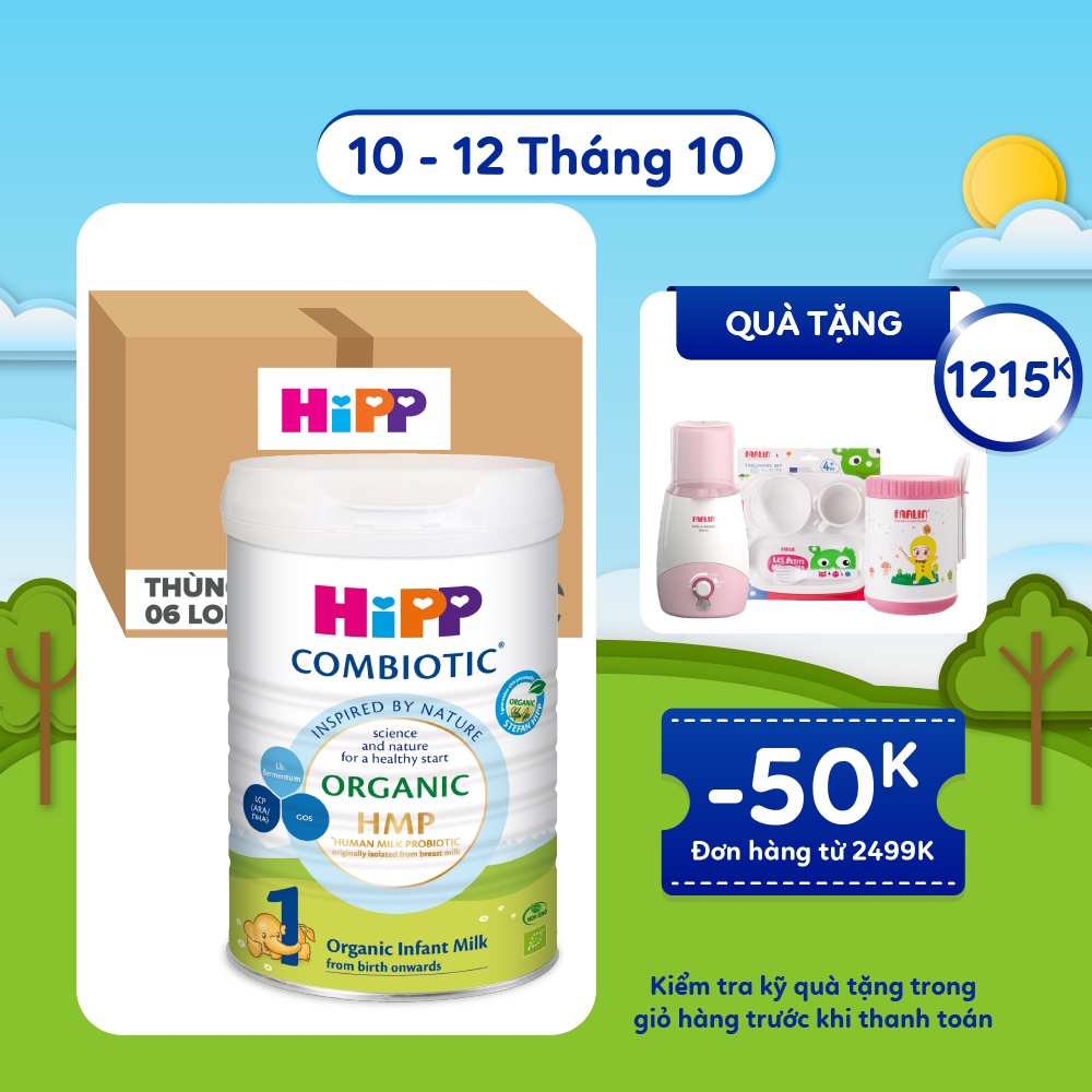 Thùng 6 lon Sữa bột công thức HiPP 1 Organic Combiotic 800g (6 lon x 800g)