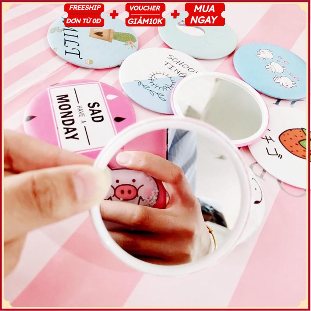 #Sỉ 10 GƯƠNG TRÒN MINI Đáng Yêu Hàn Quốc Bỏ Túi, Gương Soi Bé Nhỏ Cầm Tay Di Động, Họa Tiết Hoạt Hình