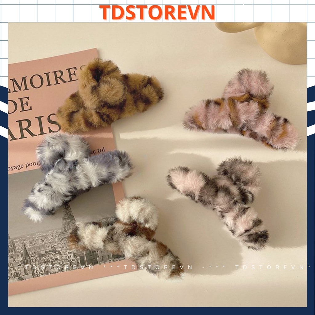 Kẹp tóc lông thỏ màu loang giả kiểu kẹp cua nhựa phong cách Hàn Quốc - TDSTOREVN TD88