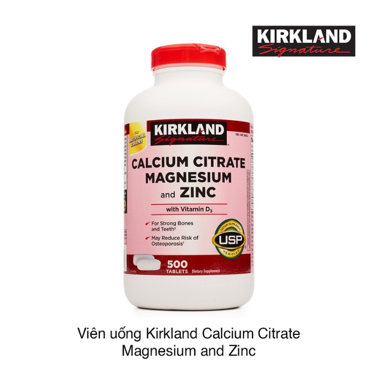 Viên uống hỗ trợ xương chắc khỏe Kirkland Calcium Citrate Magnesium and ZinC (500 viên/ chai) bổ sung canxi kẽm magie