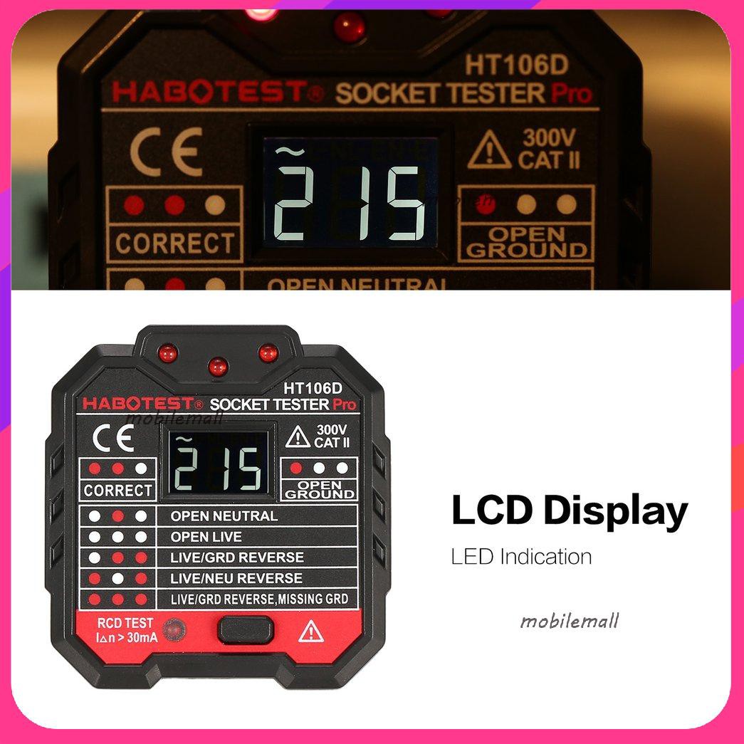 MớiHABOTEST HT106E Voltage Test Socket Testers Detector Ground Zero Line Plug UK