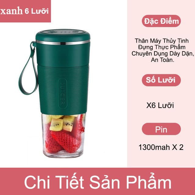 Máy xay mini, máy xay sinh tố, máy xay cầm tay mini đa năng,máy xay hoa quả PORTABLE JUICER  6 lưỡi - Bảo hành 12 tháng