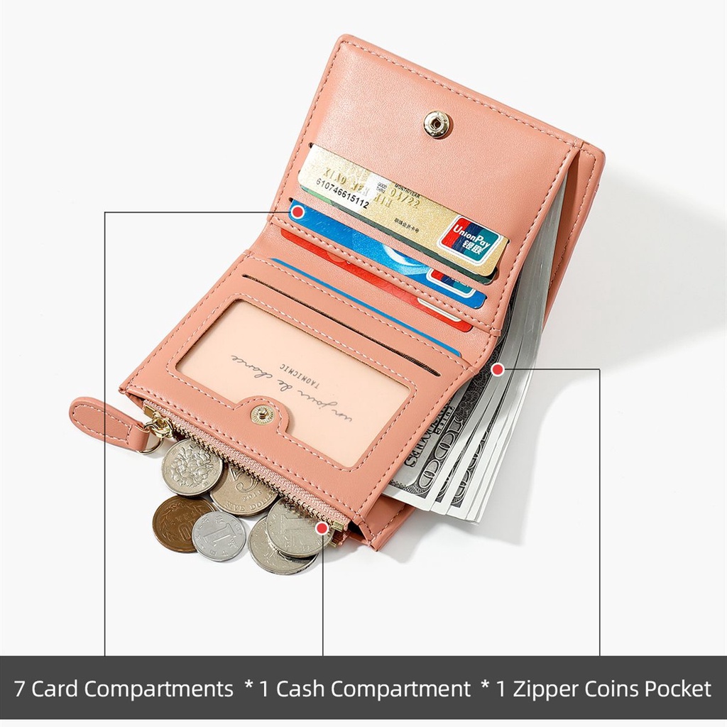 Ví da PU đựng thẻ nhiều ngăn có khóa kéo thời trang cho nữ