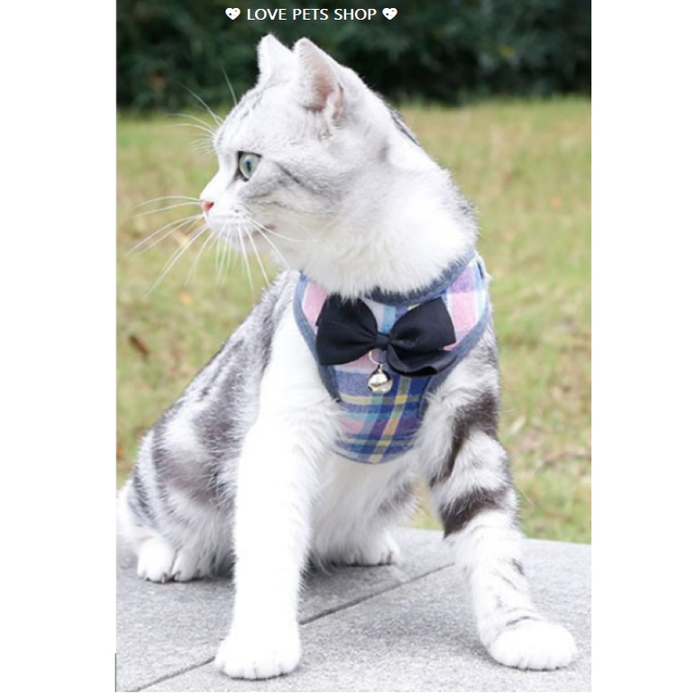 BỘ DÂY DẮT CHÓ MÈO KÈM YẾM SỌC CARO DỄ THƯƠNG - LOVE PETS SHOP