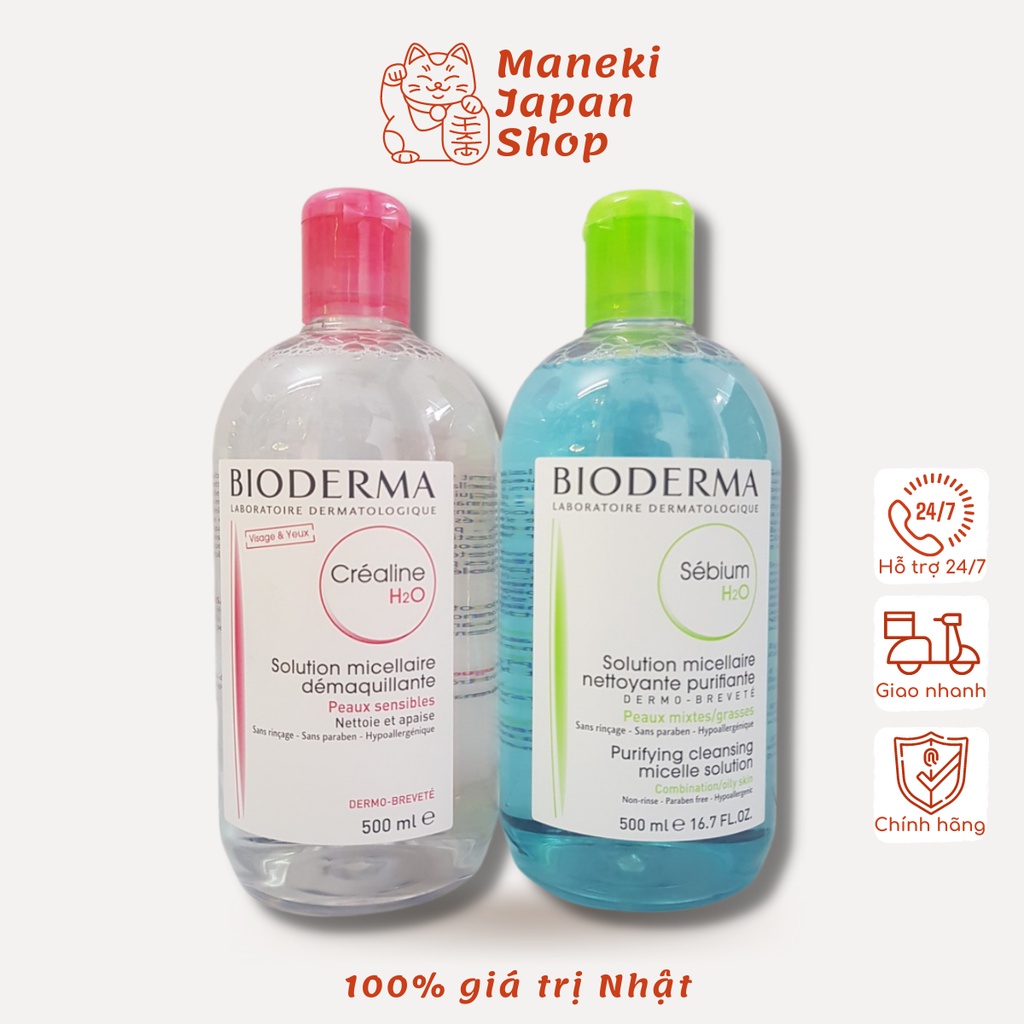 Nước tẩy trang Bioderma làm sạch dịu nhẹ 500ml, tẩy trang Bioderma cho mọi loại da MANEKI