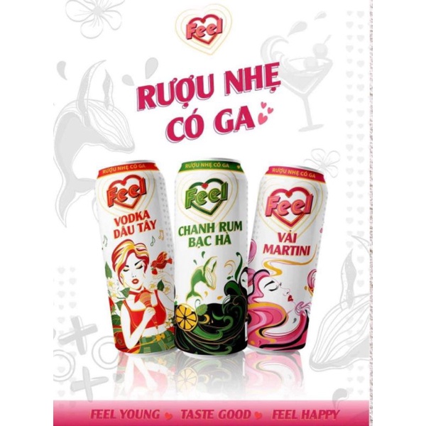 [Freeship70k] Cocktail Feel cực chill và cực feel 330ml vị vải/ dâu tây và chanh rum bạc hà