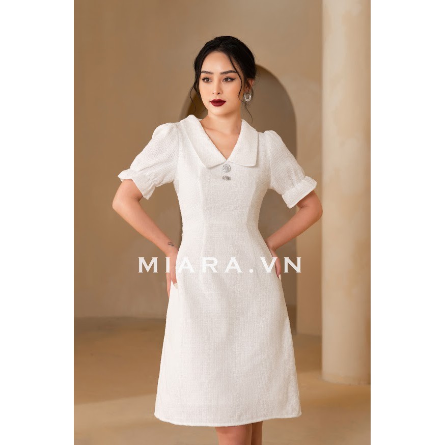 Đầm nữ cổ lá sen MIARA thiết kế đơn giản thanh lịch, màu trắng trẻ trung DT37