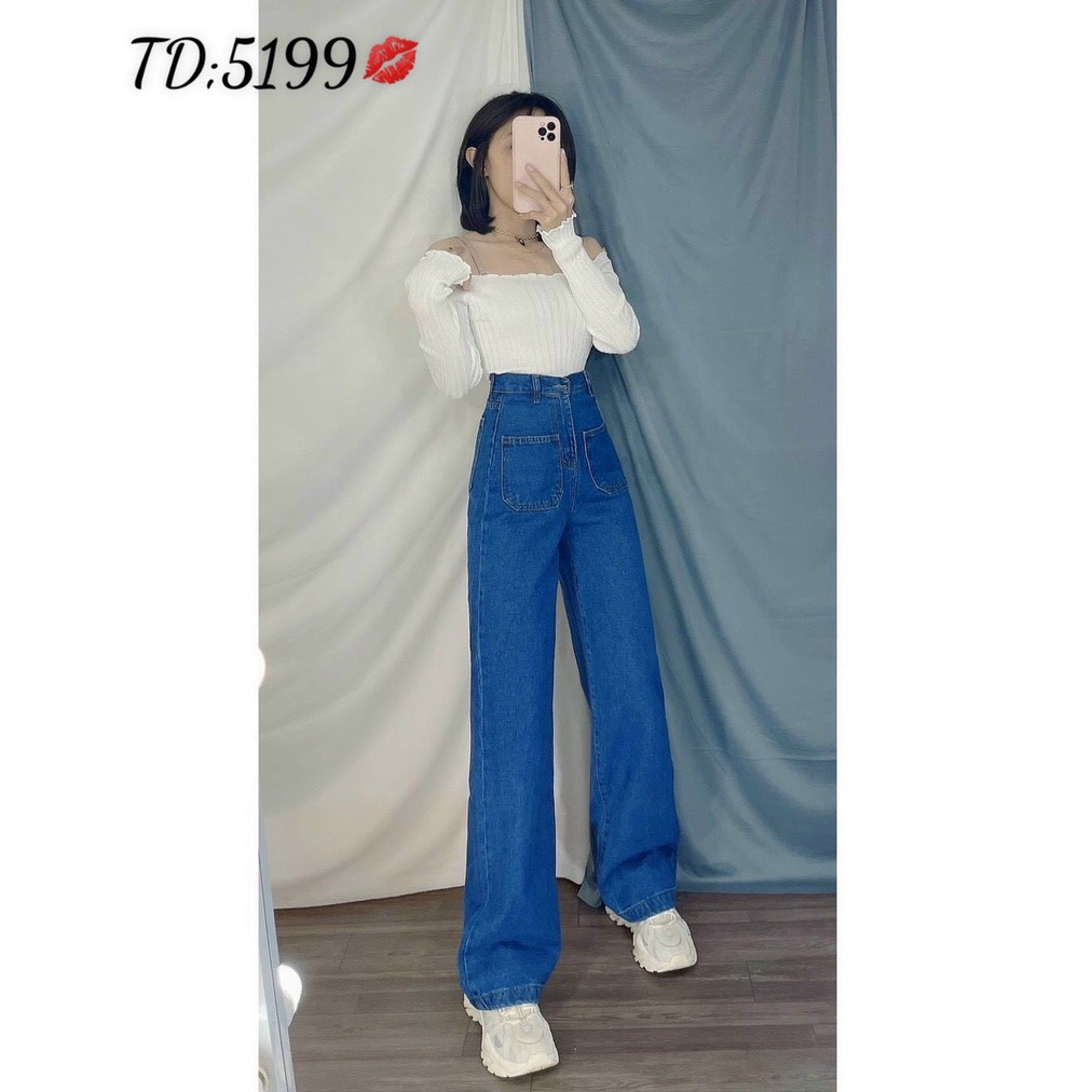 Quần Jeans Nữ Ống Rộng Cao Cấp OHS3199