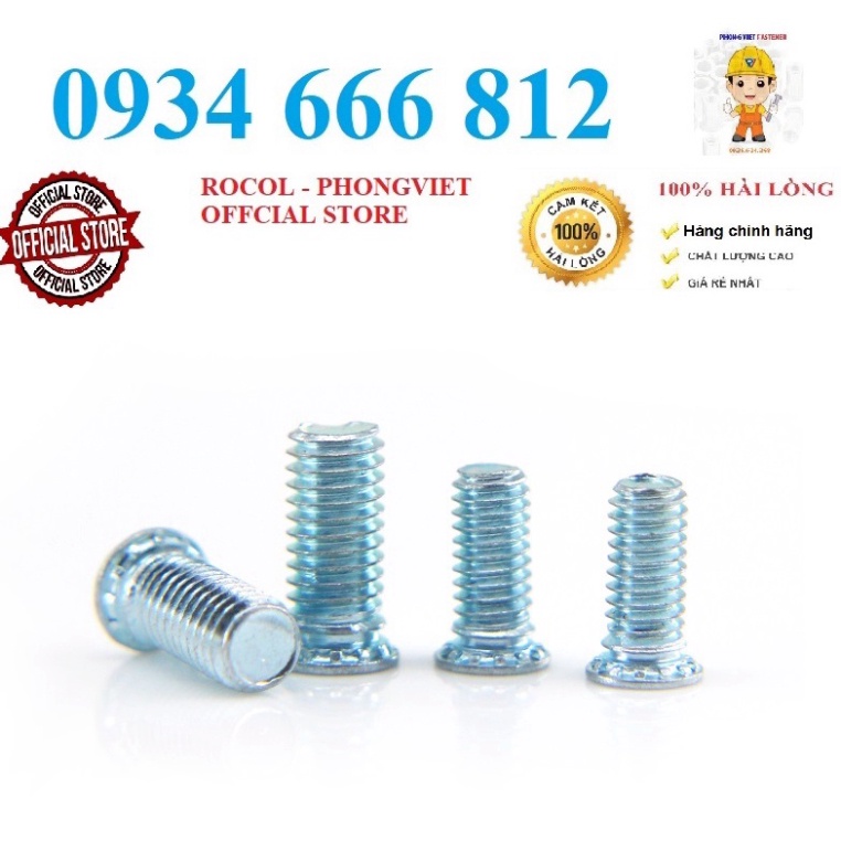 Combo 50c tán đóng,vít chống xoay FH M5X10, M5X15, M5X20 thép mạ