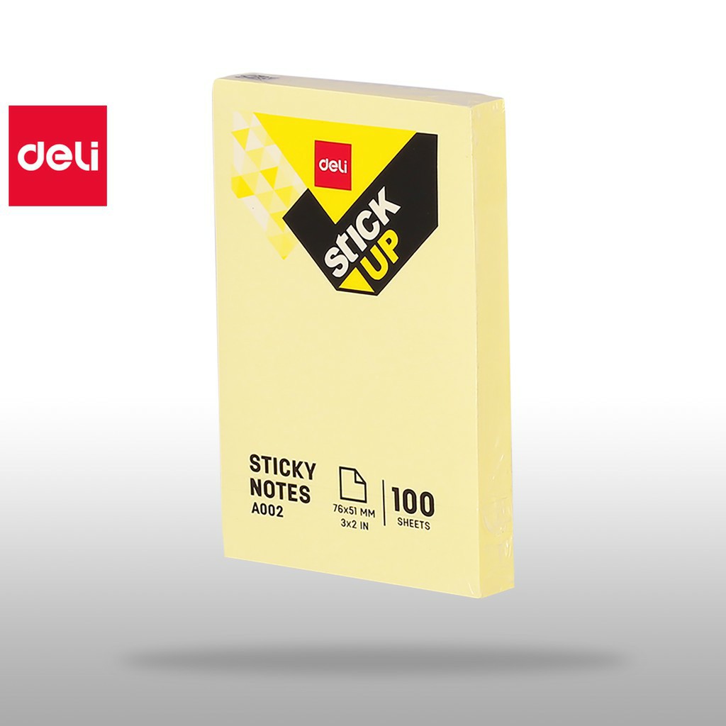 Giấy nhớ Deli - giấy note - khổ 76x51mm, 3''x2&quot; 100 tờ màu Vàng - combo 2 tệp EA00253
