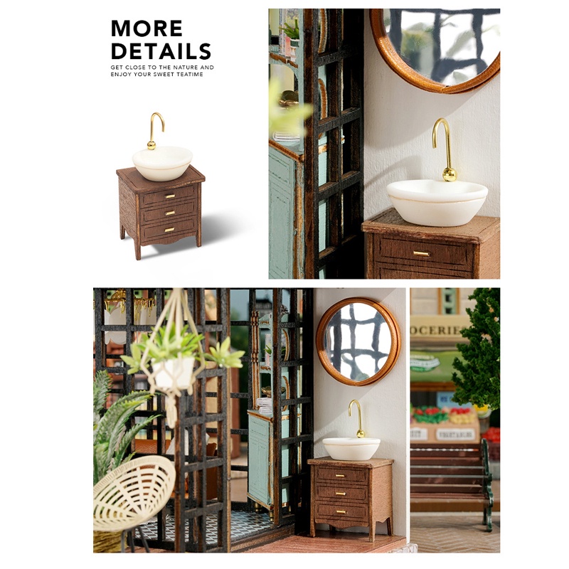 DIY Mô hình nhà búp bê, Phòng trà MOMO Phong Cách Vintage Có Đèn LED LV001