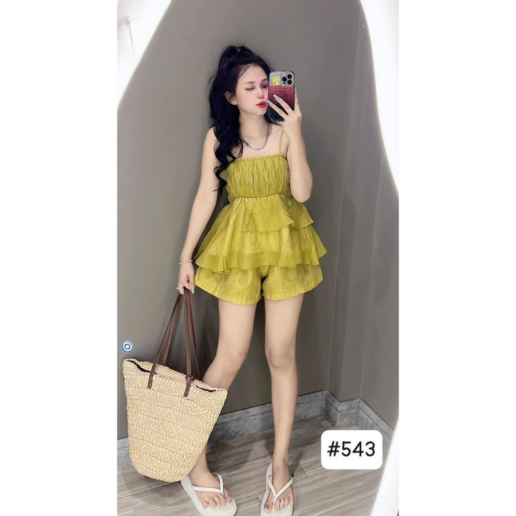 Sét đũi áo 2 dây chun ngực + quần sooc cạp chun 5 màu 543