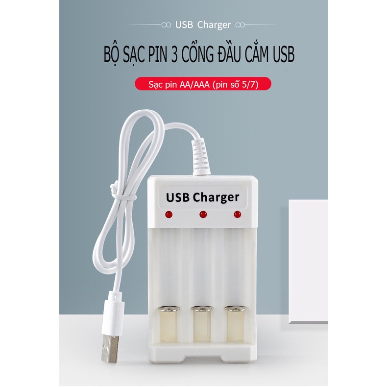 Bộ sạc pin tiểu AA AAA Bmax B03, sạc pin NiCd / NiMh 3 cổng đa năng