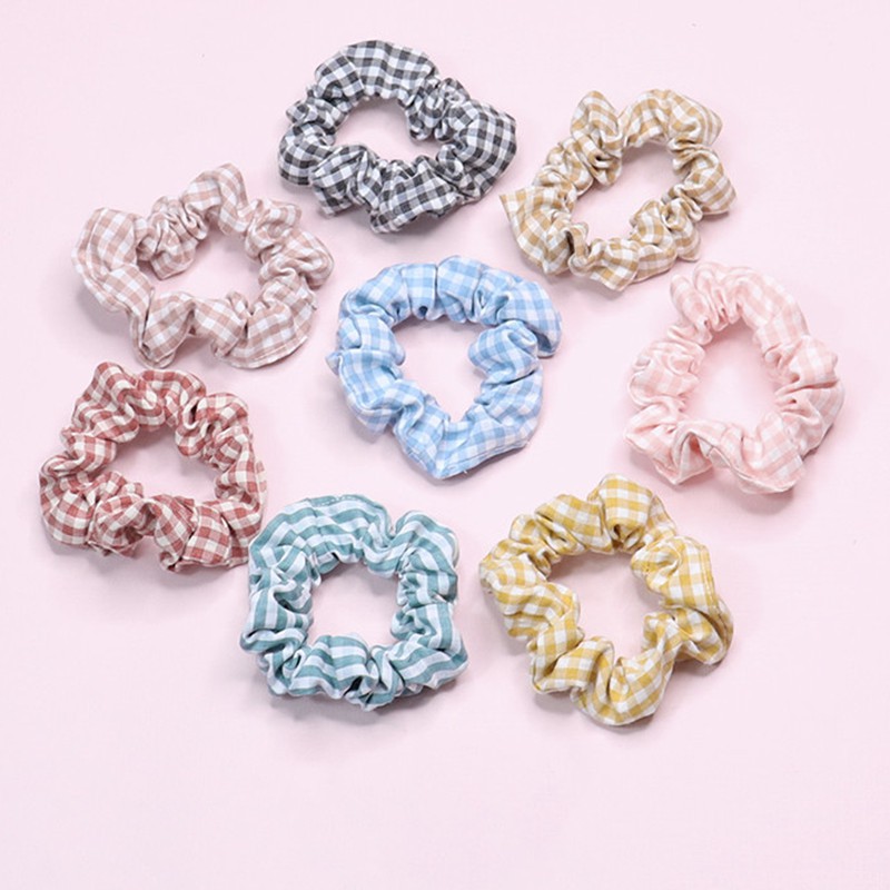 Dây cột cóc vải scrunchies caro ô nhỏ