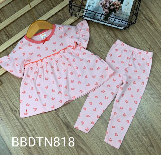 PhongphucKids HOT Bộ babydoll tay búp ngắn quần dài thun borip xuất khẩu cho bé từ 11 đến 23kg - Bộ quần áo bé gái