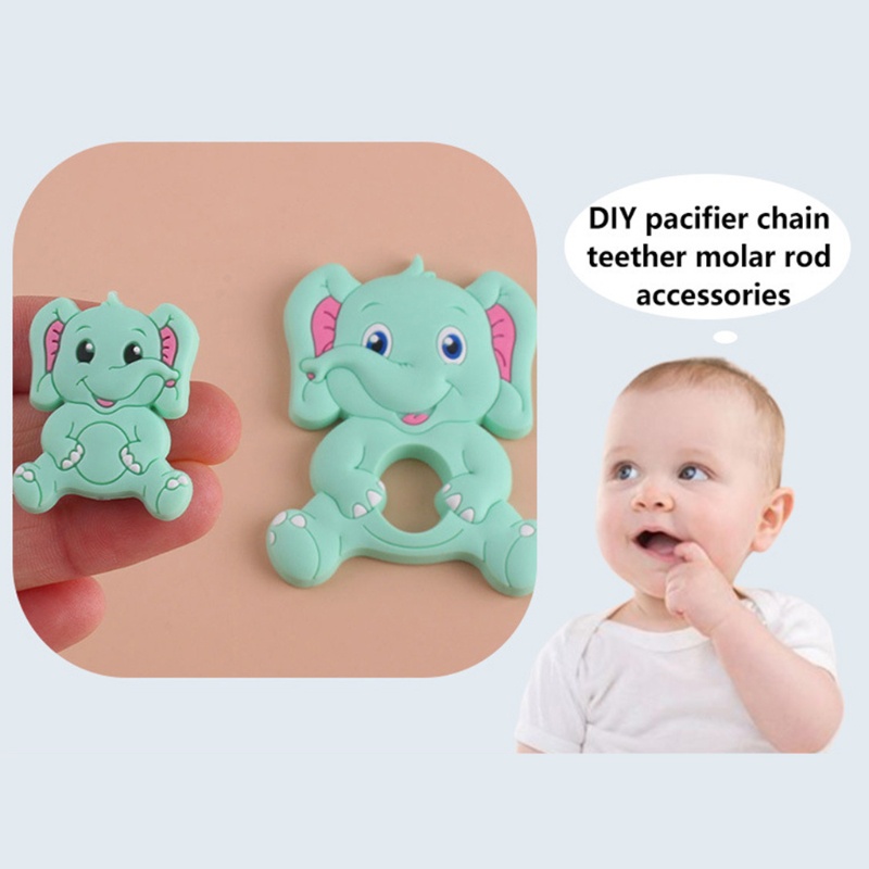 Set 5 Đồ Chơi Ngậm Mọc Răng Bằng Silicon Hình Chú Voi Hoạt Hình Cho Bé