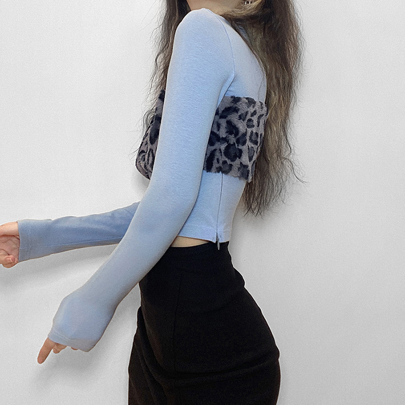 Áo Croptop Tay Dài Hoạ Tiết Da Báo Thiết Kế Đơn Giản Hợp Thời Trang