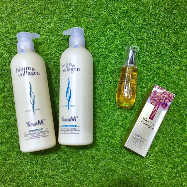 Combo dầu gội xả và tinh dầu phục hồi và kích thích mọc tóc Biotin Collagen Yuiluim (new) 500mlx2